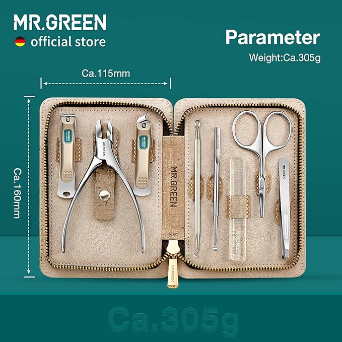 MR.GREEN Manicure Sets Pedicure Kits Stainless Steel Nail Clipper Personal Care Tools with PU Leather Case (Gray)