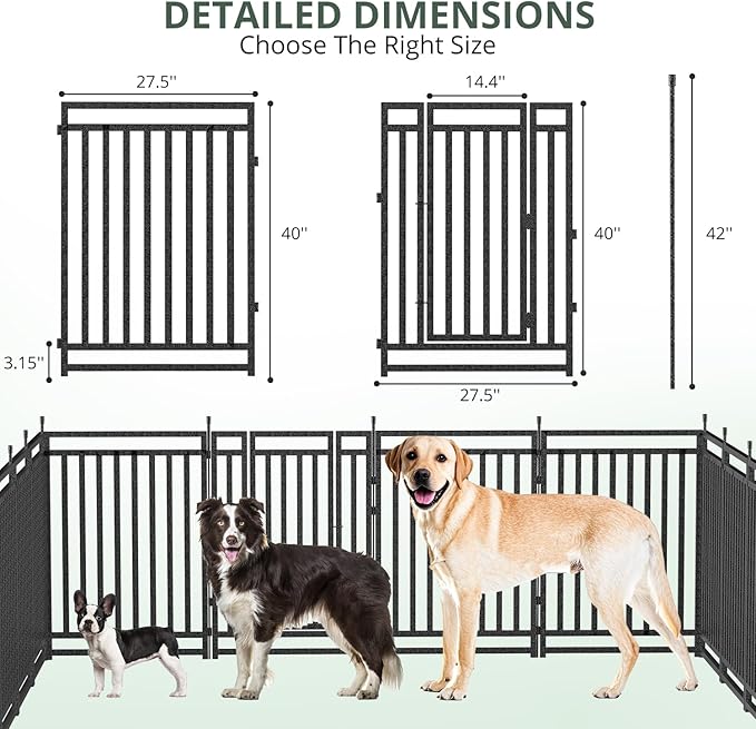 Dog Fence Outdoor for Yard Dog Playpen Indoor 40" Height 16 Panels Portable Puppy Playpen Dog Kennel for RV Camping(Black-Silver)