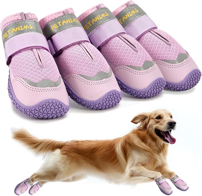Dog Shoes for Large Dogs, Medium Dog Boots & Paw Protectors for Winter Snow, Breathable Dog Booties for Hot Pavement, Hardwood Floors Purple Size 7