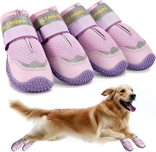 Dog Shoes for Large Dogs, Medium Dog Boots & Paw Protectors for Winter Snow, Breathable Dog Booties for Hot Pavement, Hardwood Floors Purple Size 5