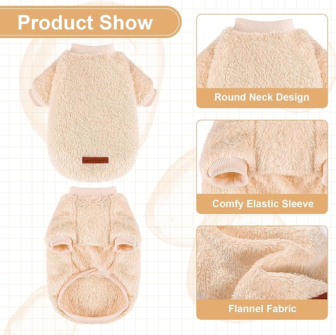Dog Sweaters for Small Dogs Girl Male Dog, Sweater, Soft Fleece Pet Winter Clothes Boy Girl, Fuzzy Sweatshirts Flannel Jacket Puppy Coat,S,Khaki