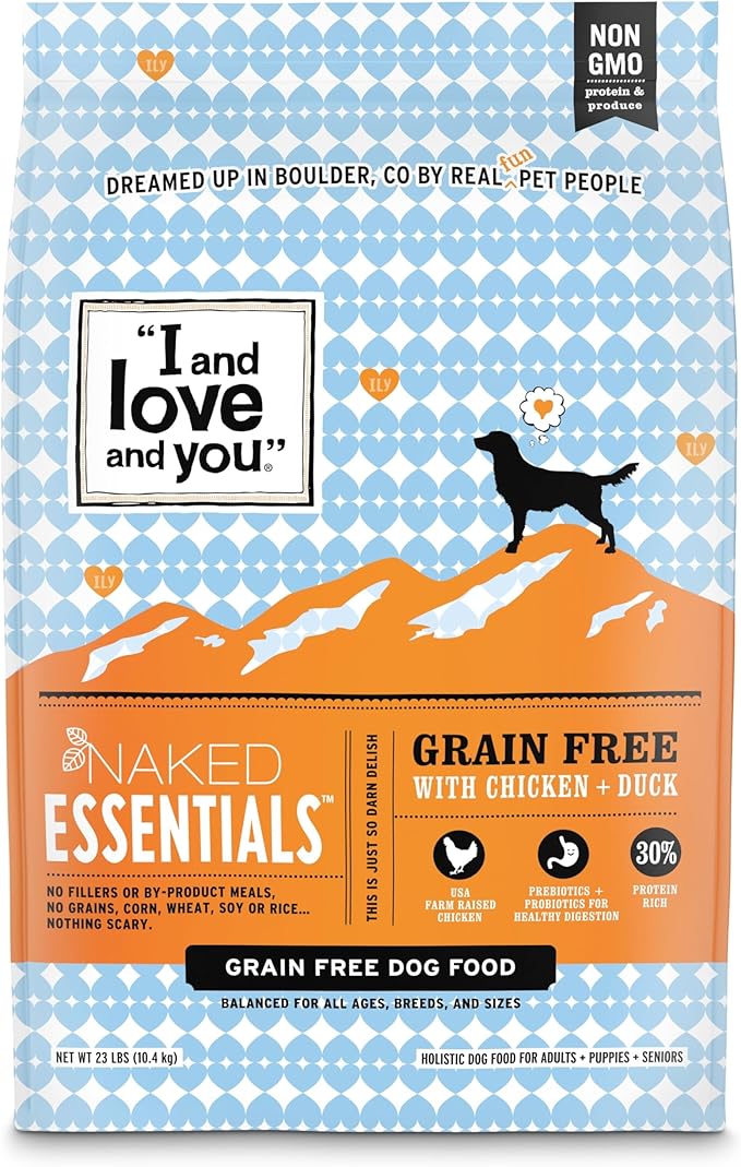I and love and you Naked Essentials Dry Dog Food - Chicken + Duck - High Protein, Real Meat, No Fillers, Prebiotics + Probiotics, 23lb Bag