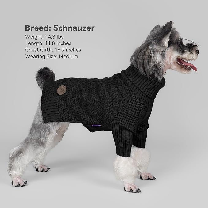 cyeollo Fleece Dog Sweater, Warm Turtleneck Dog Coat Stretchy Knit Sweaters for Small Dogs Boy Doggy Sweatshirt with Sleeves Fall Winter Pullover Cold Weather Dogs Clothes Wear, Black S