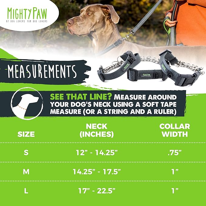 Mighty Paw Martingale Collar with Buckle | Training Dog Collar, Limited Cinch Chain Pet Gear for No Pull Dog Walking. Martingale Dog Collars for Large Dogs, Medium Breeds and Small Pets