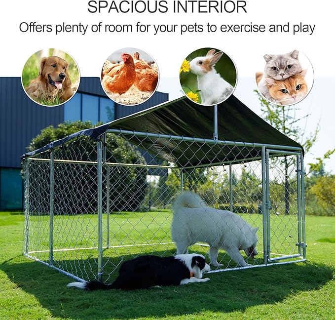 Outdoor Dog Enclosure Heavy Duty Dog Kennel House Mesh Dog Big Cage Pet Kennel Steel Fence with Secure Lock(9.84'x 9.84')