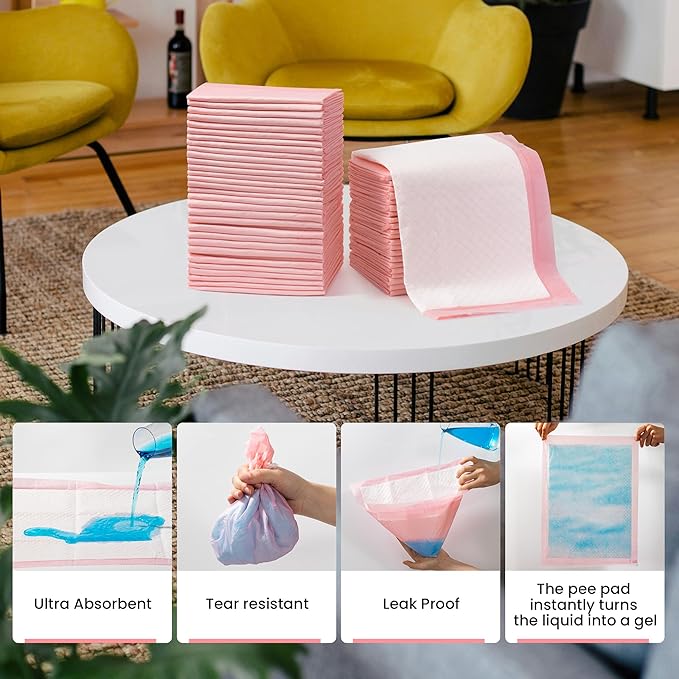 Pet Toilet Training Pads 100Count Disposable Puppy Pee Pads 18" x 13" for Dogs, Ultra Absorbent|Quick Dry|Leak-Proof Pet Potty Pads for Dog, Cat, Rabbits and Guinea Pigs (Pink)