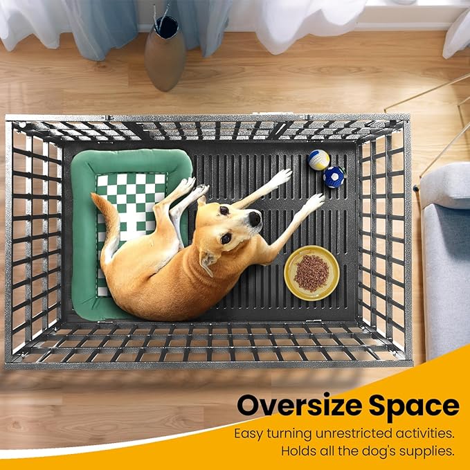 Oranland 48 inch Heavy Duty Indestructible Dog Crate,2025 New Upgraded Reinforced Baseplate for Large Dogs,XL Dog Crate for High Anxiety Dogs/Max Load Capacity 250lbs/Double Door with Wheels（Silver）