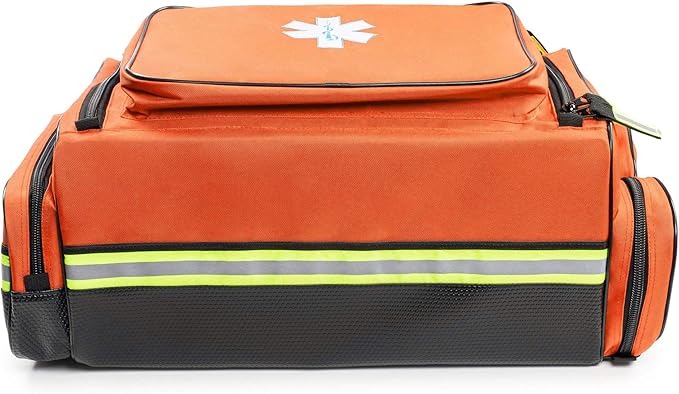 Scherber Fully-Stocked Premium First Responder Bag | HSA/FSA Approved | Large Pro EMT/EMS Trauma, Bleeding & Oxygen Medical Kit | CAT Tourniquet, HyFin Chest Seal & 260+ First Aid Supplies (Orange)