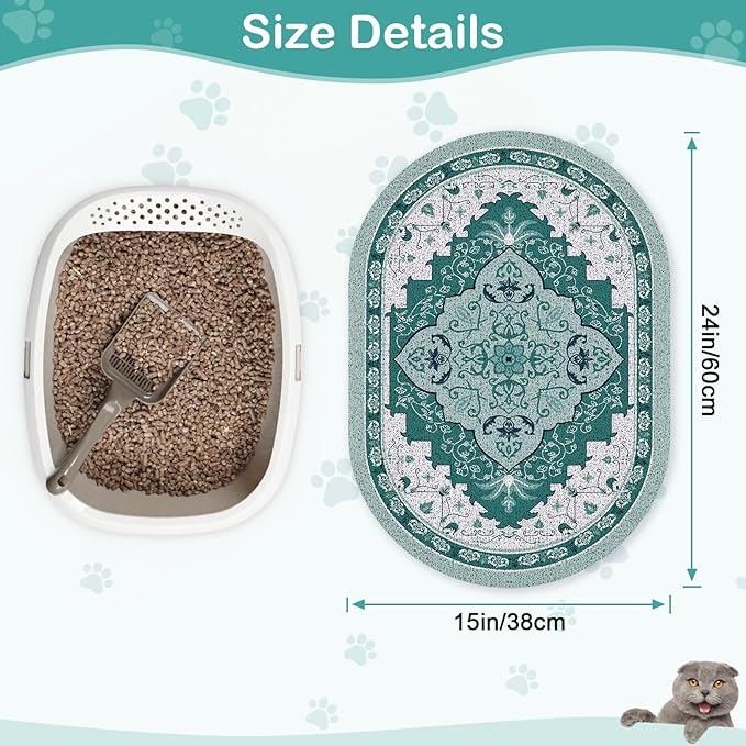 Bienbee Cat Litter Mat, 24" x 15" Litter Box Mat Rug with Non-Slip Bottom, Easy to Clean Cat Supplies Accessories Essentials for Indoor Kitty Kitten Floor, Green M