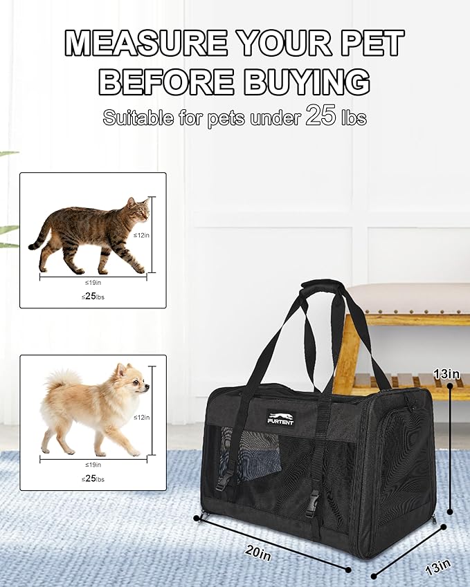 Soft-Sided Large Cat Carrier for 2 Cats, Spacious Foldable Pet Travel Carrier for Large Cats up to 25 Lbs, Double Cat Bag with Shoulder Strap, 20x13x13 Inch, Fits Maine Coon and Small Dogs, Black