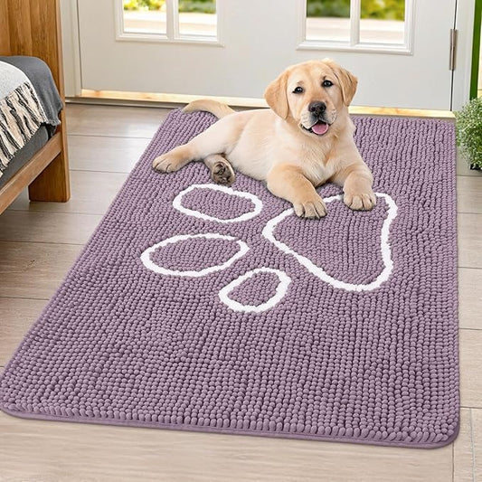 Smiry Dog Door Mat for Muddy Paws, Absorbent Dirt Trapper Non Slip Quick Dry Washable Chenille Mat for Mud Dogs, Entry Rug for Indoor and Outdoor (40x32 Inches, Deep Plum)