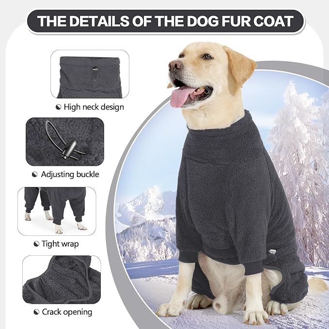 Fleece Dog Sweater for Small Medium Large Dog for Run Walk Sleep Pet Winter Jacket & Windproof Clothes Coat XL Grey