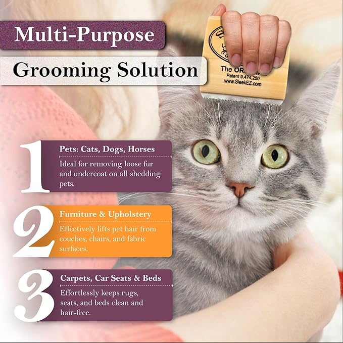 SleekEZ Cat Brush for Shedding & Cat Brushes for Indoor Cats | Pet Brush for Cats | Grooming Tool | Works for Short & Long Haired Pets | Great for All Fur Types | Made in USA | 1 pack | 2.5 inch