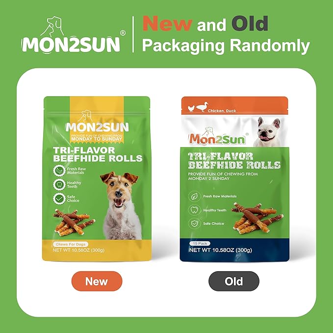 MON2SUN Dog Treats, Triple Flavor 5 Inch Chicken Liver Duck and Chicken Wrapped Rawhide Snacks for Small and Medium Dogs, 10.58 Oz (15 Count-Pack of 1)