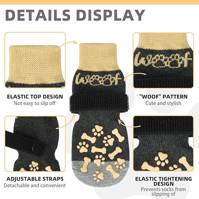 KOOLTAIL Dog Socks for Hot/Cold Pavement to Prevent Licking Paws,Dog Boots&Paw Protector for Hardwood Floors Anti Slip,Traction Control No Twist Grip Booties for Small Medium Large Senior Dogs SM