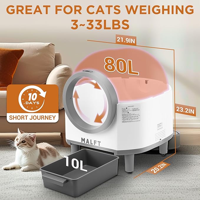 Premium 90L Automatic Cat Litter Box – Self-Cleaning Litter Box, APP Remote Control, Odor-Free Cleaning, Pinch-Proof Design, Ideal for Multi-Cat Homes (Mat + Waste Bags Included)