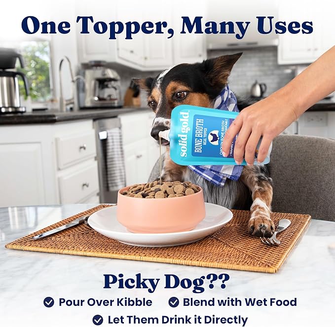 Solid Gold Chicken Bone Broth for Dogs - Limited Ingredient Bone Broth Dog Food Toppers for Picky Eaters with Collagen & Superfoods - Dog Gravy Topper for Dry Food - Gut Health & Hydration - 12 Pack