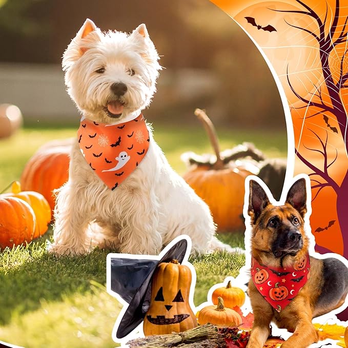Aliceset 180 Pcs Halloween Dog Bandanas Bulk Halloween Bandana for Dog Adjustable Washable Pet Triangle Scarf Cute Kerchief Scarves for Pet Holiday Party Costume Photo Props Accessories Decorations