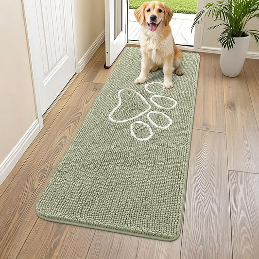 Smiry Dog Door Mat for Muddy Paws, Absorbent Dirt Trapper Non Slip Quick Dry Washable Chenille Mat for Mud Dogs, Entry Rug for Indoor and Outdoor (59x24 Inches, Sage Green)