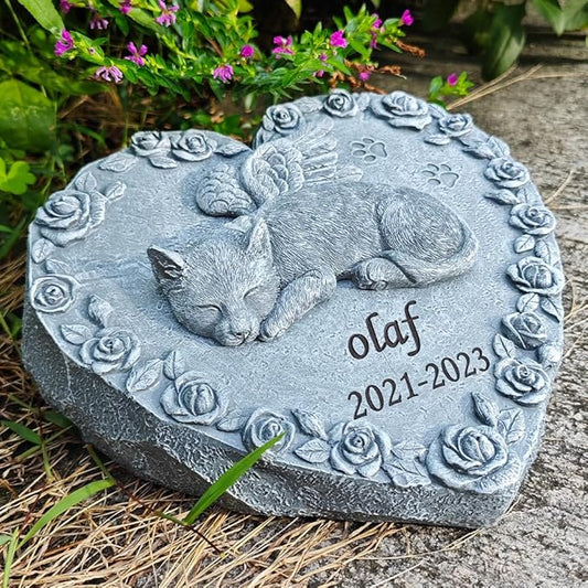 Solar Cat Memorial Stones, Solar Cat Statue Outdoor Garden Decor, Waterproof Solar Cat Headstone Grave Markers Tombstones Loss Cat Memorial Sympathy Keepsake, 8" L x 7.7" W x 3."H
