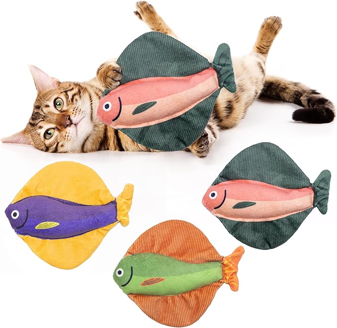 Soft Catnip Toys Fish, 3 Pack Crinkle Sound Cat Toys, Interesting Indoor Cat Kicker Toys, Durable and Highly Interactive Catnip Toys (Flatfish)