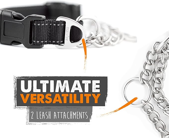 Mighty Paw Martingale Dog Collar 2.0 | Trainer Approved Limited Slip Collar with Stainless Steel Chain & Heavy Duty Buckle - Modified Cinch Collar for Gentle & Effective Pet Training - Large, Black