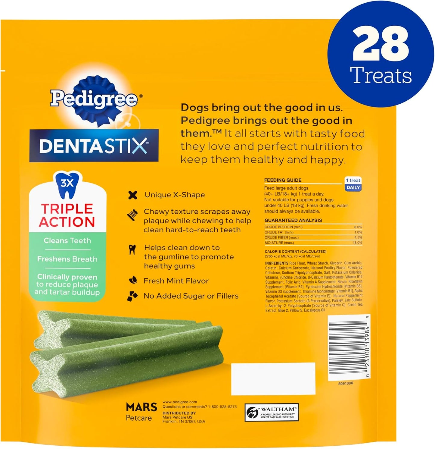 Pedigree Dentastix Large Breed Dog Treats, Fresh Flavor, 1.46 lb. Bag (28 Treats)