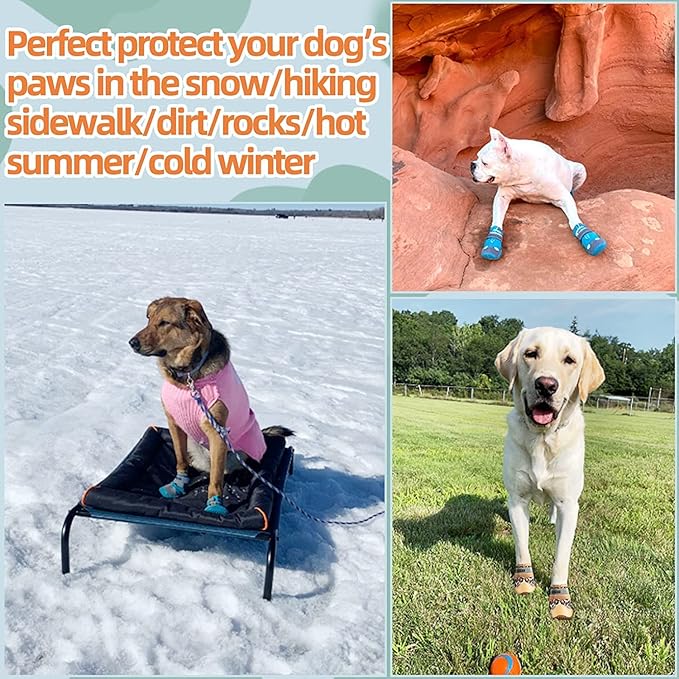 Dog Shoes for Large Dogs, Medium Dog Boots & Paw Protectors for Hardwood Floors, Outdoor Dog Booties for Hot Pavement Winter Snow Hiking, Waterproof Dog Shoes with Reflective Strips Size 6