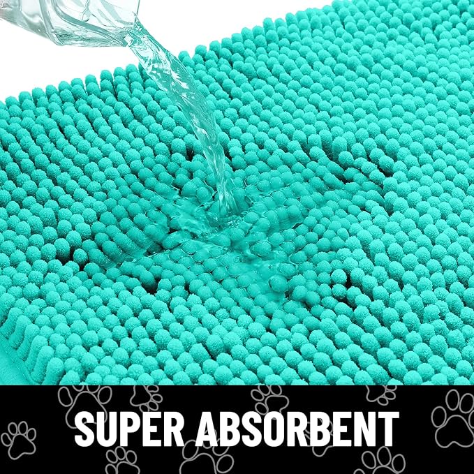 Smiry Dog Door Mat for Muddy Paws, Absorbent Dirt Trapper Non Slip Quick Dry Washable Chenille Mat for Mud Dogs, Entry Rug for Indoor and Outdoor (36x24 Inches, Turquoise)