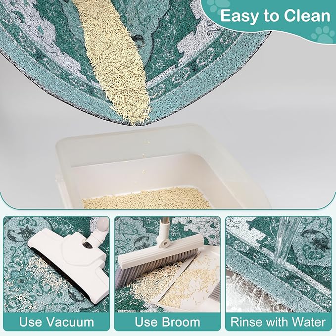 Bienbee Cat Litter Mat, 40" x 30" Jumbo Size Litter Box Mat Rug with Non-Slip Bottom, Easy to Clean Cat Supplies Accessories Essentials for Indoor Kitty Kitten Floor,Green XL