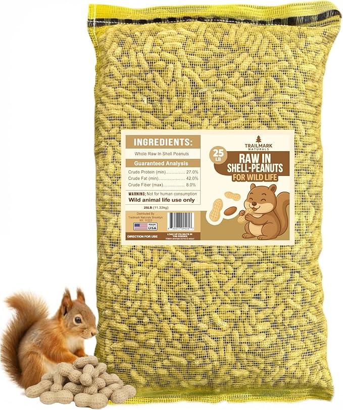 25 LB - Raw Peanuts For Squirrels, Raw In Shell Peanuts For Birds and Wildlife- Squirrel Food, Wild Bird Seed - Grown in The USA
