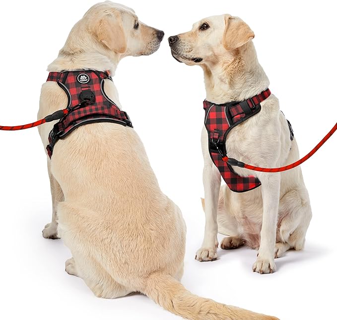 NESTROAD No Pull Dog Harness with Leash, Reflective No Choke Pet Vest Harness,Adjustable Soft Padded Dog Harness with Easy Control Handle for Large Dogs(Checkered Red,Large)