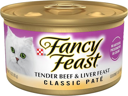 Purina Fancy Feast Tender Beef and Liver Feast Classic Grain Free Wet Cat Food Pate - (Pack of 24) 3 oz. Cans