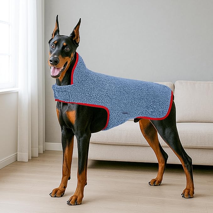 cyeollo Warm Dog Coat Reversible Winter Coats Large Pet Sweater Vest, Fleece Sherpa Dog Jacket for Large Dogs with Leash Hole, Soft Pet Cold Weather Coats, Blue, XXXL