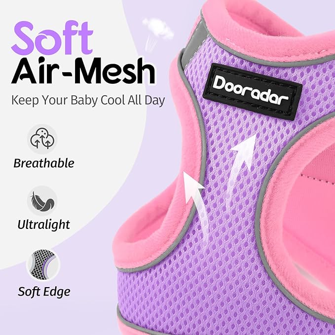 Dooradar Cat Harness and Leash Set, Escape Proof Lightweight Kitten Harness, Soft Breathable Reflective Vest for Outdoor Walking Traveling, Adjustable for Small Cats, Purple & Pink, S