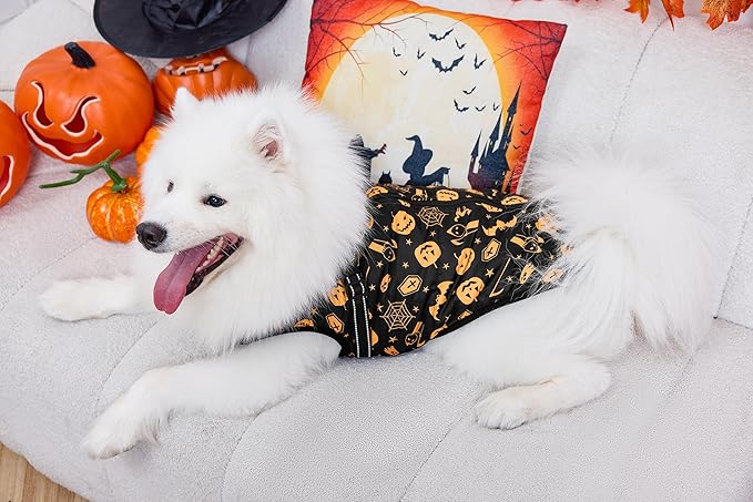 Aiboria Winter Dog Coat Windproof Fleece Jacket with Chest Strap Dog Vest Harness Halloween Black 4XL