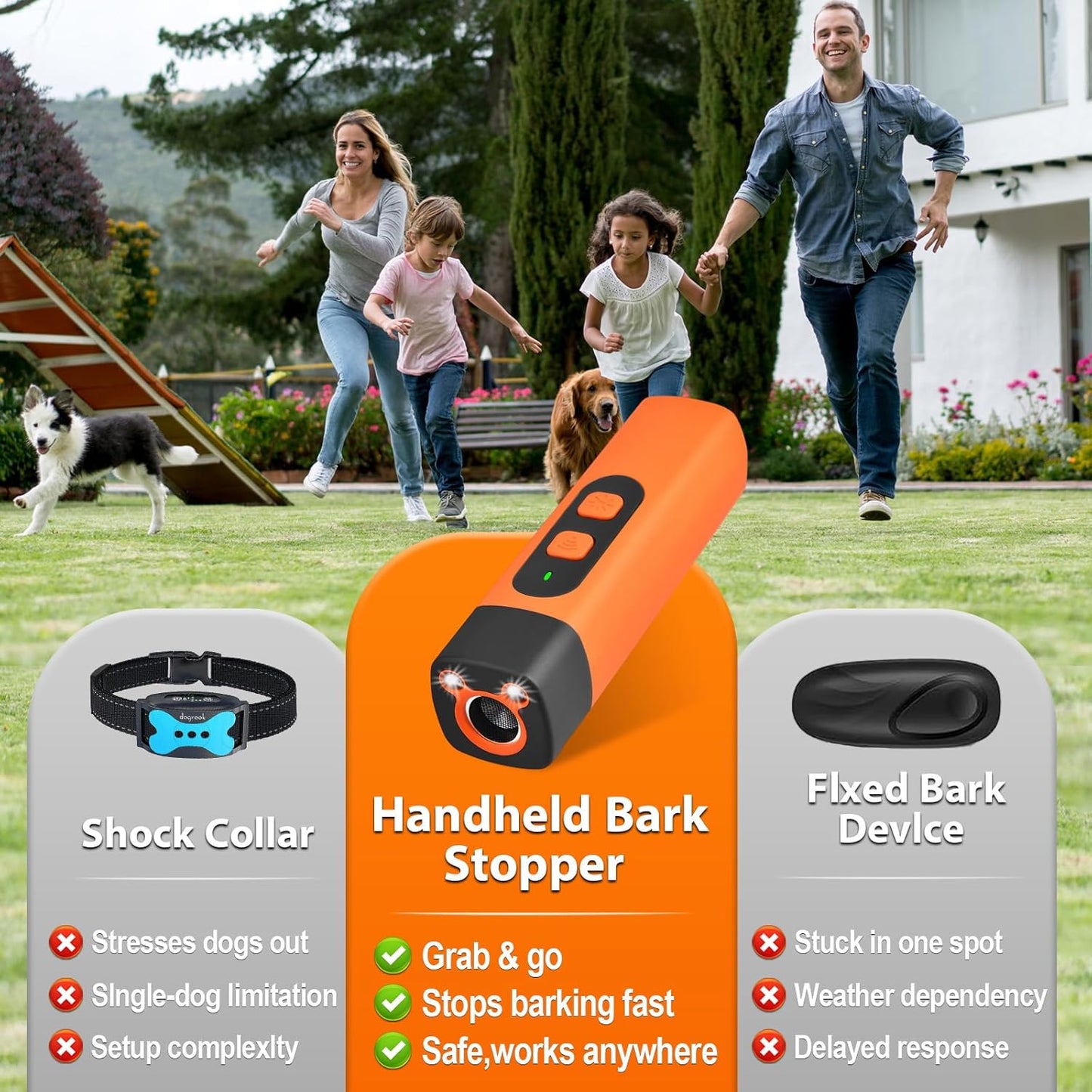 Dog Bark Deterrent Devices, Ultrasonic Anti Barking Device for Dogs, Stopping Own or Neighbor's Dog Barking, Portable Pet Supplies Dog Training Device, Safe and Effective, Orange
