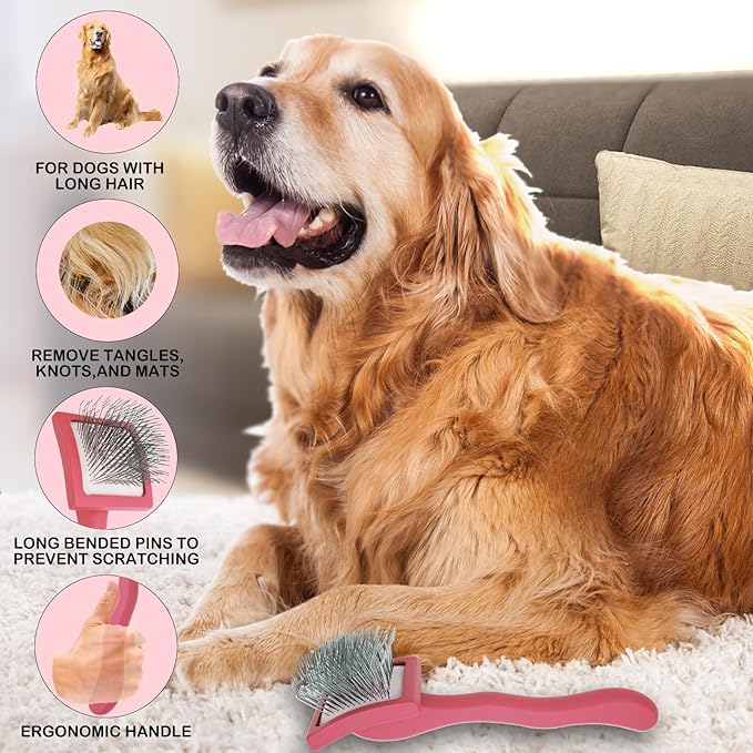 Dog Slicker Brush for Golden Doodle Grooming Kit - Dematting Brushes for Goldendoodles, Labradoodles, Poodles - Pet Hair Brush for Short & Medium Haired Dogs - Small (Red)