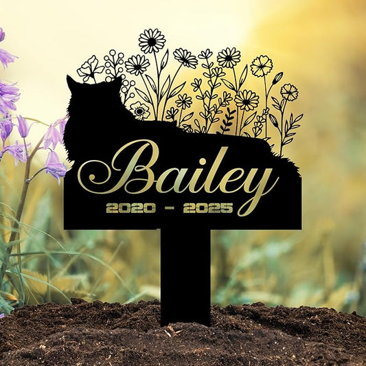 Cat Headstone and Grave Marker – Personalized Outdoor Grave Marker for Pets with Custom Name and Year, Durable Metal Cat Tombstone for Garden Tribute