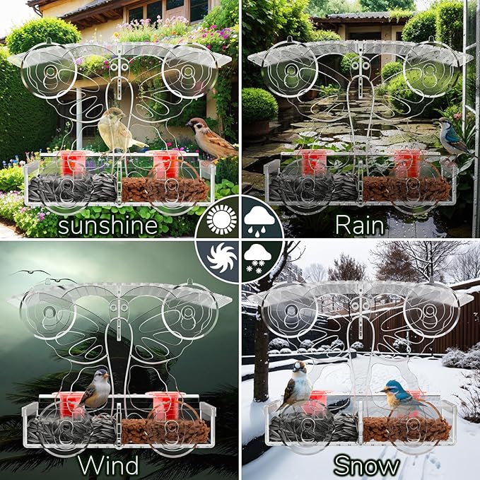 Clear Window Bird feeders with Strong Suction Cups,Butterfly-Shaped Acrylic Window Mount Bird Water feeders for Outdoors Squirrel Proof,Window Bird feeders for Viewing Cats House Gift,Garden Decor;