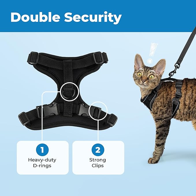 Voyager Escape Proof Cat Harness and Leash Set with Reflective Stitching, Neoprene Handle 5ft - Supports Small, Medium and Large Cats, Kittens for Walking by Best Pet Supplies - Black, XXS