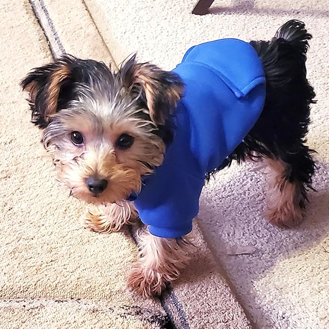 Jecikelon Winter Dog Hoodie Sweatshirts with Pockets Warm Dog Clothes for Small Dogs Chihuahua Coat Clothing Puppy Cat Custume (Dark Blue, Small)