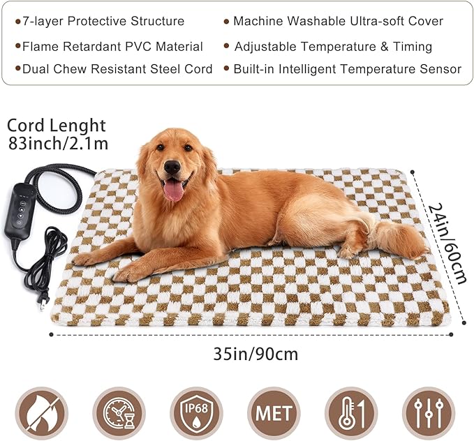 MIXJOY Pet Heating Pad, 11 Adjustable Temperature Dog Heated Pad Indoor with Timer, Heating Pad for Dogs Cats, Electric Cat Heat Pads with Washable Cover, Heated Pet bed-35''x24'', Large