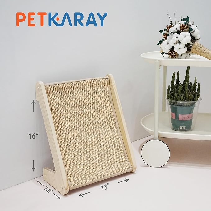 PETKARAY Sisal Cat Scratcher Ramp, L Shaped Scratching Post and Scratch Pad for Indoor Cats, Wall Furniture Protector(Small)