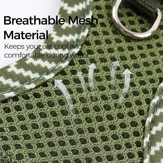 Cat Harness and Leash Escape Proof Medium Kitten Harness Bengal Cat Vest for Walking Travel, Dark Green, M