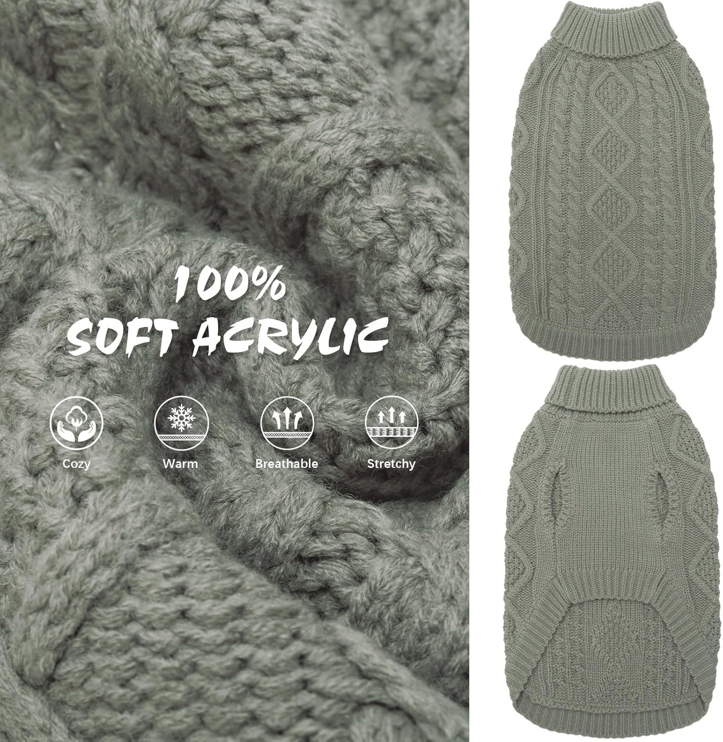 BINGPET Thermal Knitted Dog Sweater for Small Medium Large Dogs,Winter Dog Cat Coat Warm Sweartershirts Outfits,Classic Cable Knit Turtleneck Pullover Dog Jumper Coat Warm Sweartershirts