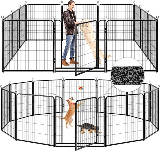 Dog Playpen Outdoor Extra Wide 12 Piece Panels Heavy Duty Anti-Rust Coating-Strengthened Dog Fence 40" Height with Doors Portable for RV Camping Yard, Total 32FT, 79 Sq.ft, Snowy Black