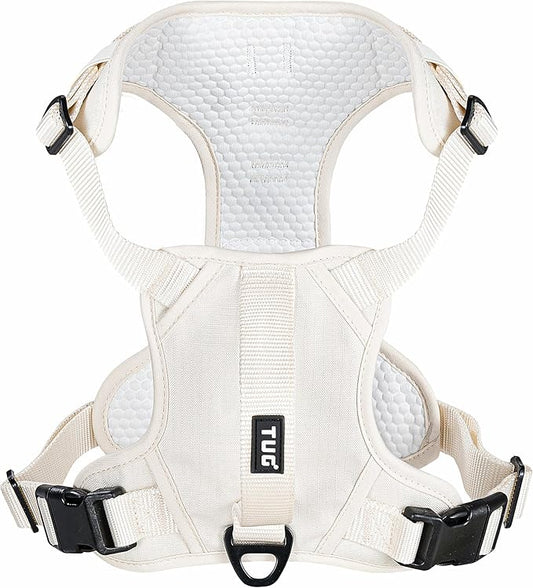 TUG Dog Harness with 2 Leash Connection Points | Adjustable, Padded, Lightweight | Handle on Back | No-Pull Front Clip (Large, Cream)