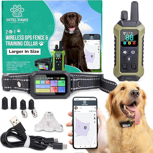 Invisible GPS Wireless Dog Fence System Collar – 2-in-1 Remote or App Controlled Invisible Boundary and Training GPS Dog Collar with 4 Training Modes – Covers up to 7000 Ft (3533 Acres)