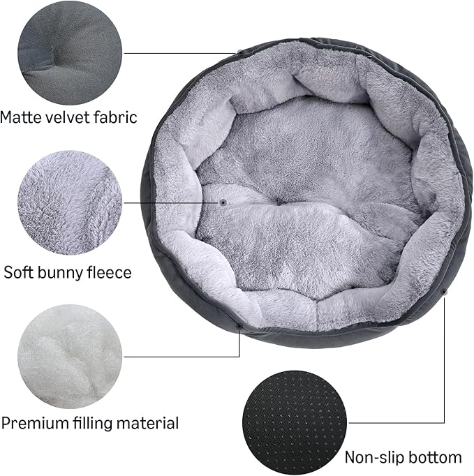 Amazon Basics Round Dog Bed for Small Dogs, Cat Beds for Indoor Cats, Washable Puppy Bed with Soft Plush Cushion, Anti-Slip Bottom, 20x19x6 Inches, Gray
